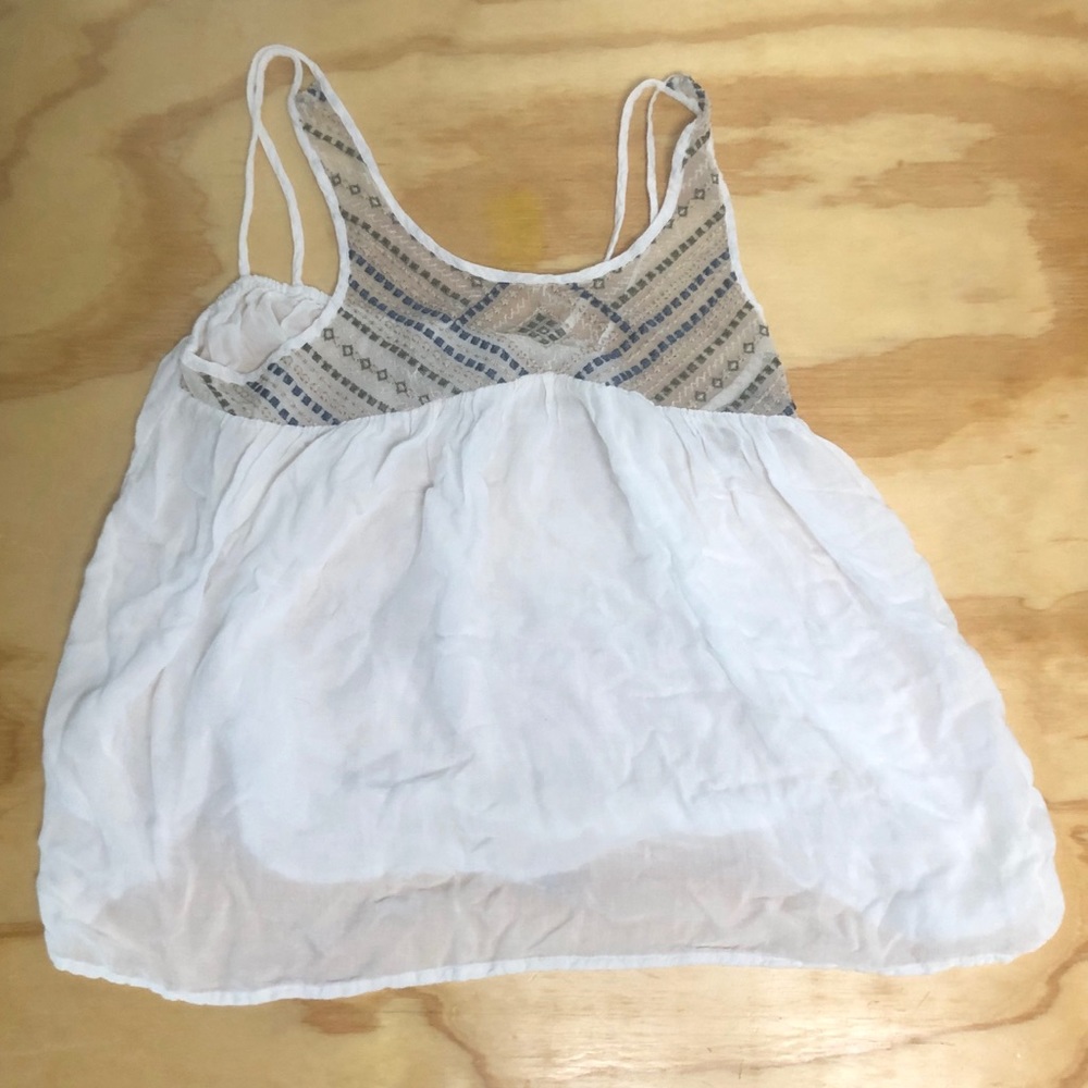 Cute Summer White Flowy Tank Top with Embroidery